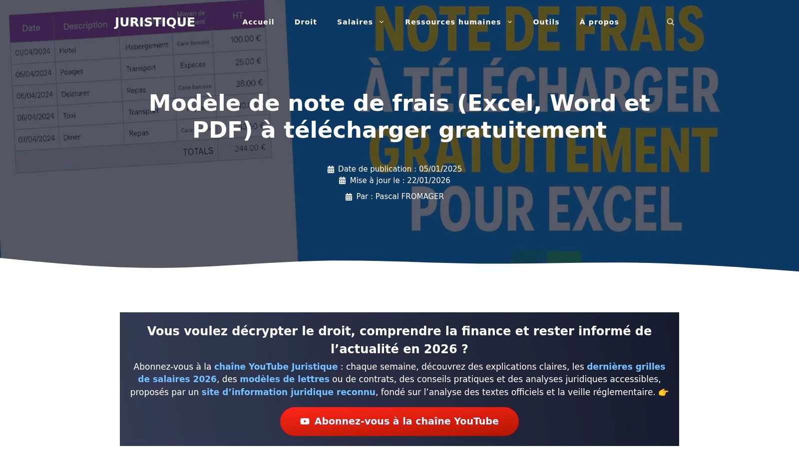 Juristique – Modèle de note de frais (Excel, Word & PDF)