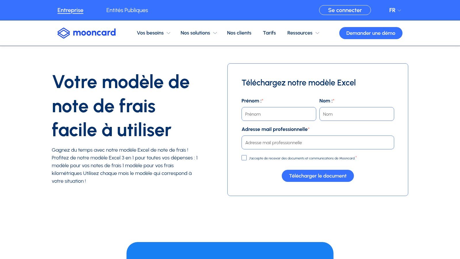 Mooncard – Modèle Excel de note de frais (3-en-1)
