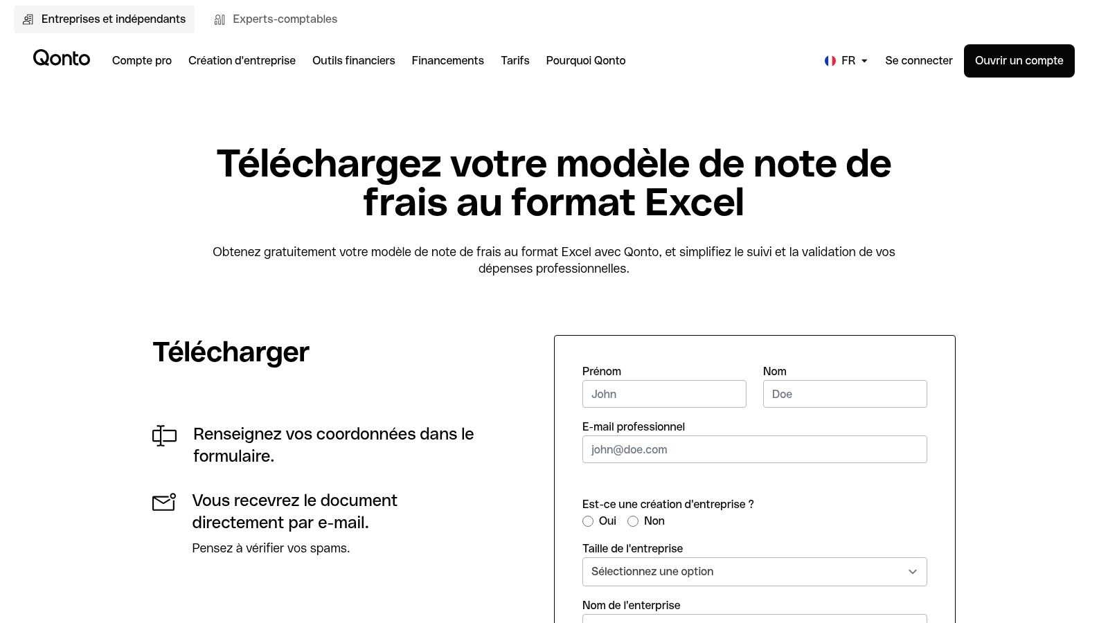 Qonto – Modèle de note de frais