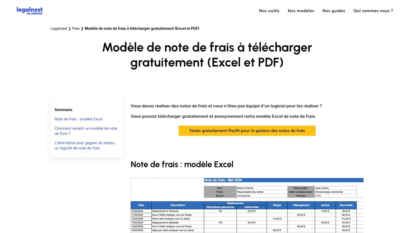 Coover – Modèle de note de frais