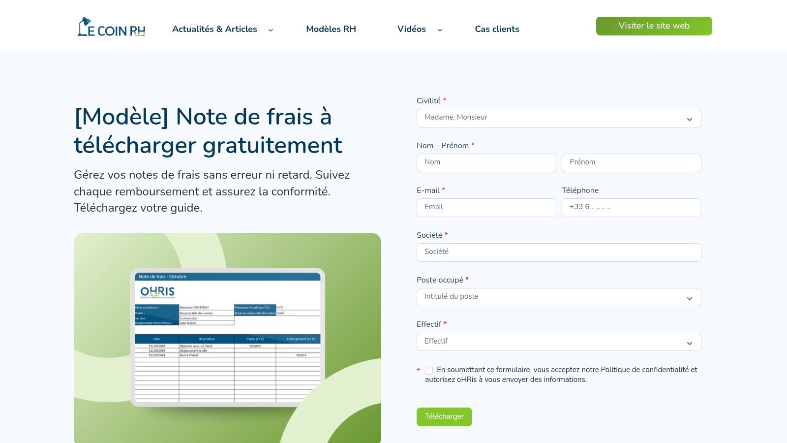oHRis – Modèle de note de frais