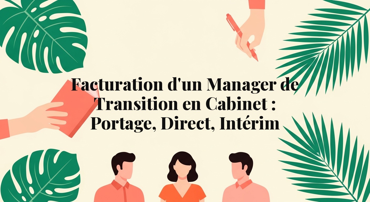 Couverture editoriale du guide de facturation d'un manager de transition en cabinet : portage, facturation directe et travail temporaire